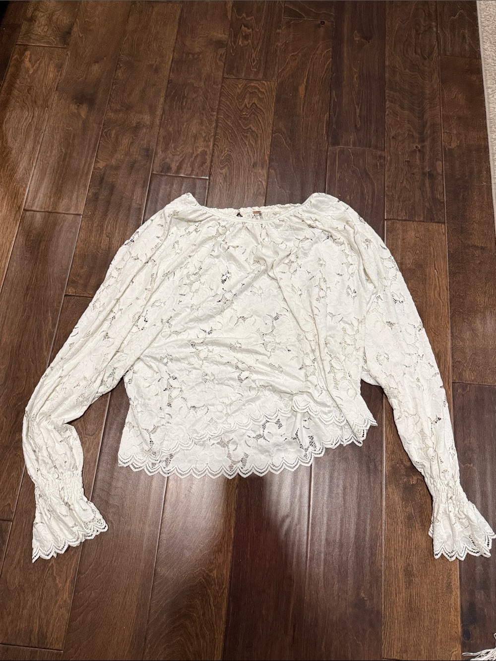 Free People Ivory Lace Long-Sleeve Peasant Blouse